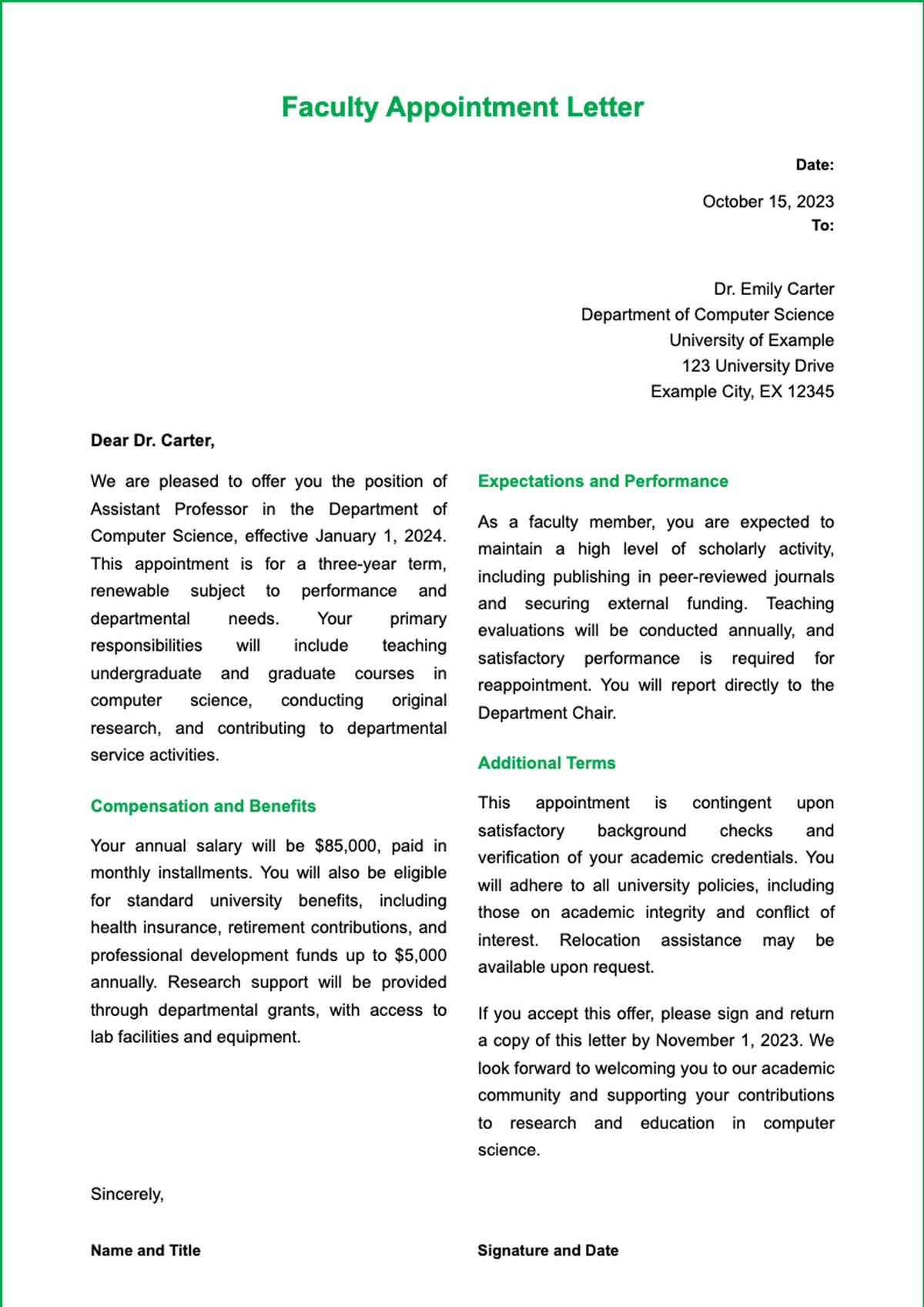 Faculty Appointment Letter Template with Placeholder Text_variant_2